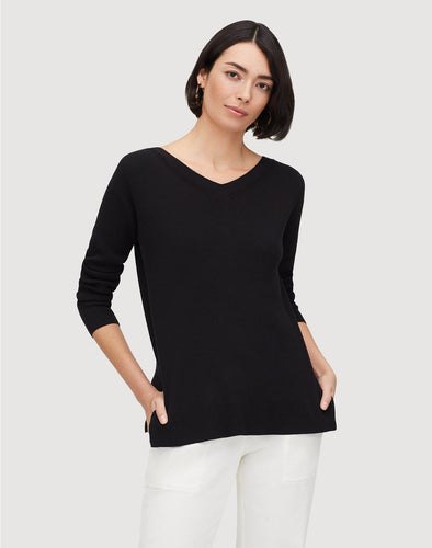 Matte Crepe Wide V-Neck Relaxed Sweater